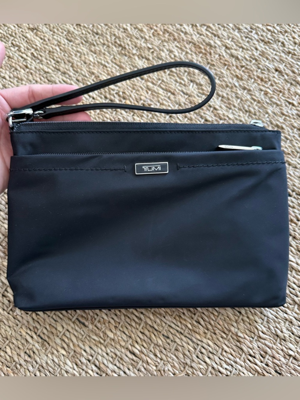 Tumi Black Nylon Wristlet Clutch with Logo Plaque